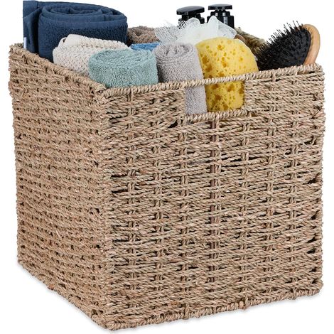 Corbeille de Rangement en zostère, Design tressé, panière pour Salle de Bain, HxLxP :312115 cm, Nature