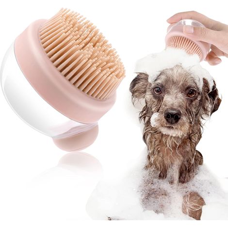 Silicone Dog Cat Shampoo Brush Pet Dispenser Dog Hair Cleaning for Dog Cat,Pink (1/5)