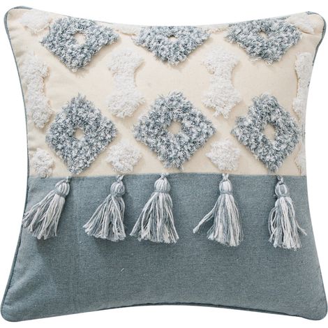 Oreiller tufté brodé carré taie d'oreiller de coussin de gland fait main de style marocain nordique (gland de couture carrée) (1/5)