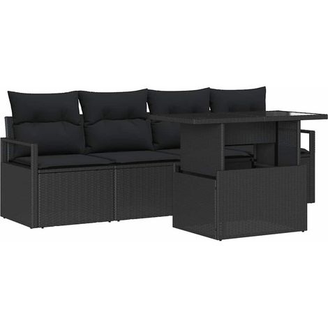 Maison Exclusive - Set Divano da Giardino con cuscino 5 pcs Nero Poly Rattan