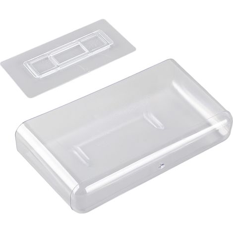 Bac de rangement adhésif transparent en plastique, support de rangement mural flottant, organisateur de bureau pour chambre et salle de bain, taille L (1/5)
