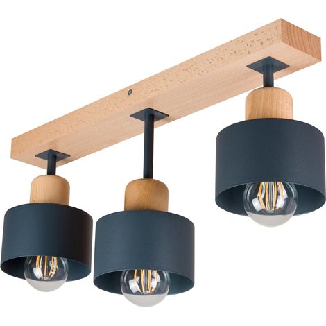 Lámpara de techo antracita de madera y metal de estilo escandinavo, 3xE27, iluminación LED moderna para salón, cocina, dormitorio, habitación infantil, loft. (1/5)
