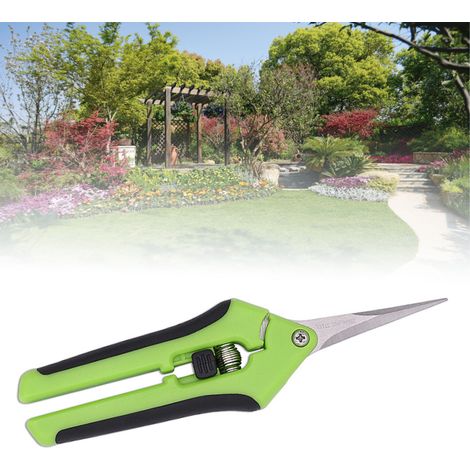 Sécateur en acier inoxydable avec revêtement antiadhésif et poignée ergonomique pour le jardinage (vert). (1/5)