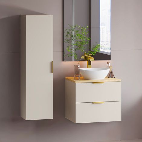Conjunto mueble lavabo individual 60cm y columna Astrid Cachemira y madera (1/4)