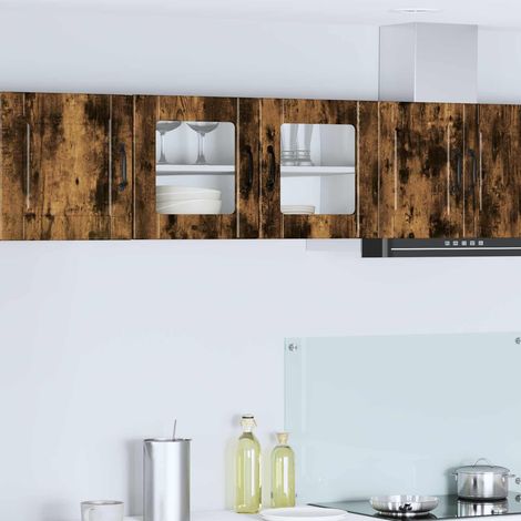 Meuble haut de cuisine mural 2 portes en bois d’ingénierie chêne fumé 80 x 31 x 40 cm - PANGIVO (1/5)