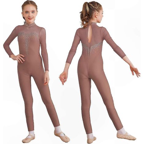 Langarm-Turnanzug für Mädchen – Einteiliger elastischer Jumpsuit für Tanz, Gymnastik und Eiskunstlauf, Sport-Turnanzug (1/5)