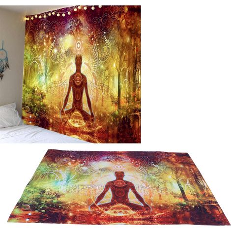 Wandteppich mit Wald-Yoga-Muster, 150 x 150 cm, für die Innendekoration. (1/5)