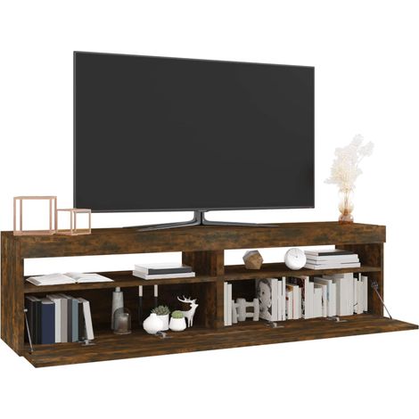 Mobile TV Armadietto TV Mobile Porta TV con Luci LED 2 pz Rovere Fumo 75x35x40 cm (1/5)