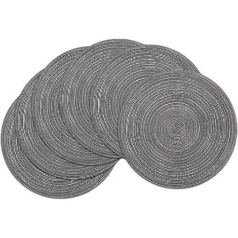 Juego de 6 manteles individuales redondos lavables y resistentes al calor - Antideslizantes, tejidos, grises, 38 cm para Navidad y fiestas (1/5)