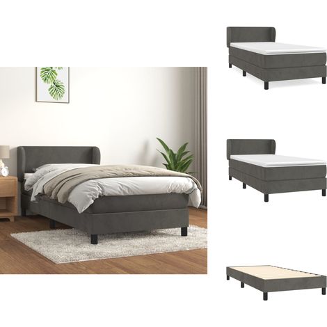 Sommier à lattes de lit et matelas Gris foncé 80x200 cm Velours - Lit Plateforme - Lit Double - Lit Velours - Lit Design - Literie (1/5)