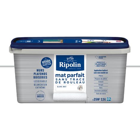 Ripolin – Peinture blanche mat pour murs et plafonds – 2,5 L – Finition sans trace – Qualité air intérieur améliorée – Temps de séchage rapide (1/6)