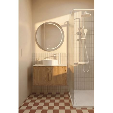 Armoire de toilette couleur chêne avec miroir à Leds, lumière chaude/froide BASS Ronde 1 porte, 2 étagères TOD (1/5)