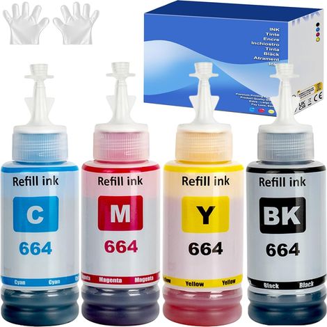 Encre Compatible avec Epson 664 Bouteille d'encre Multipack pour ET-2500 ET-2550 ET-2600 ET-2650 ET-3600 ET-4500 ET-4550 ET-14000 ET-15000 ET-16500 L100 L110 L200 L210 L350 L355 L365 (1/5)