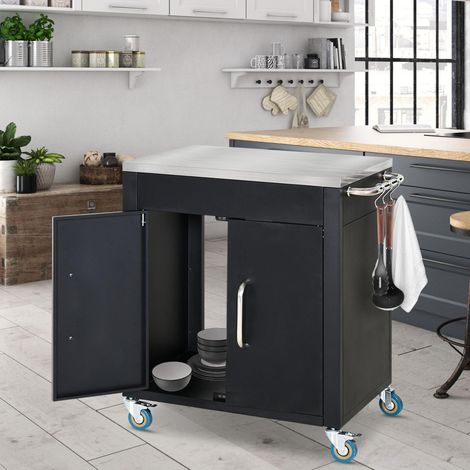 Carrello da cucina con ruote, carrello di servizio, carrello con ruote e armadietto, ganci e maniglie in acciaio inox, KitchenAid, tavolo per barbecue in acciaio inox, carrello da cucina, 86 x 50 x 86