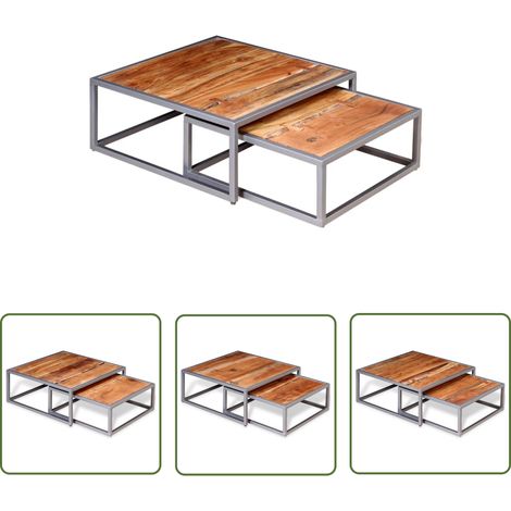 The Living Store 2-tlg. Couchtisch-Set Massivholz Akazie - Couchtisch - Massivholzmöbel - Akzidenzholz - Wohnzimmereinrichtung - Wohnzimmerdeko (1/5)