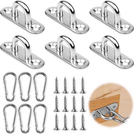 12 Pcs M5 Stainless Steel Eye Plate and Stainless Steel Carabiner Hook Wall Eyelet Plates with Screws, Stainless Steel Screw Fixing Ring for Boat, Hanging Chair, Shade Sail Fixing (1/5)