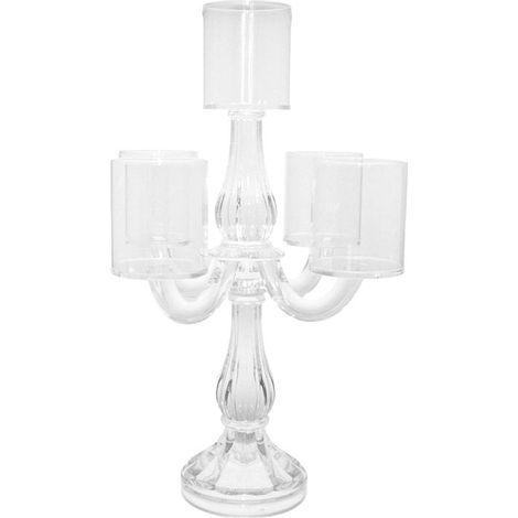 Chandelier 5 Branches en Verre Transparent Bougeoir Décoratif pour Table H35 cm - PANGIVO (1/4)