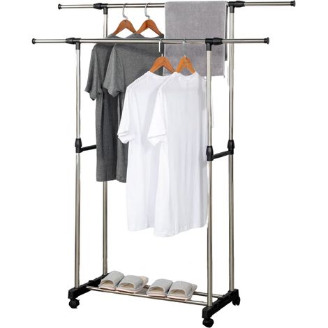 Herzberg HG-03251: Verstellbarer, rollender Kleiderständer mit Doppelstange