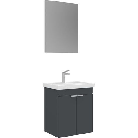 Waschtisch-Set mit Spiegel (2-teilig) "Desna 50" – 50 x 38 x 58 cm – Anthrazit matt (1/4)