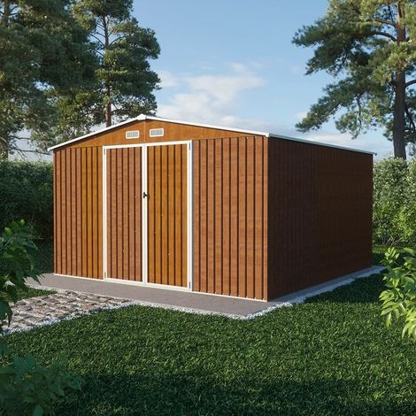 Casetta da giardino in acciaio zincato effetto legno 3 62x3 62xh2 17m 157kg 13 1 metri quadri