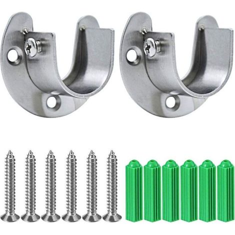 Douilles de poteau de penderie en acier inoxydable, 2pcs Extrémité de tige de penderie robuste soutient le support de tige de bride avec vis, en forme de U, Installation / Retrait facile NPTERBL (1/5)