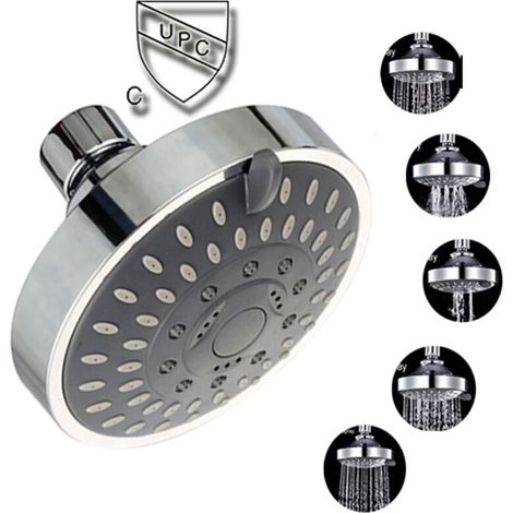 Pommeau de douche chromé orientable, Pomme de douche pluie ronde en acier tête de douche miroir face, (1/3)