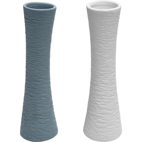 Set di 2 vasi moderni in ceramica - Bianco e grigio - Per fiori secchi - Fiori freschi - Vaso in ceramica per erba della pampa - Decorazione per casa e ufficio, tovaglia