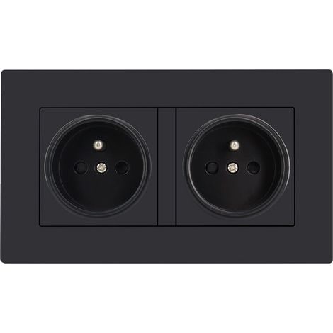 Prise murale intégrale AC 2 Gang 16 Amp 250 Volt Noir-14686 mm (1/5)