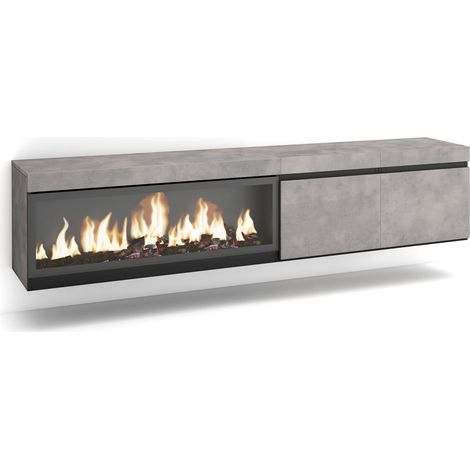Skraut Home - Meuble TV, Banc Télé, Grand espace de Rangement, 210, Pour les TV jusqu'à 80", Cheminée électrique XXL, Suspendu, Mural, Style moderne, Gris Ciment (1/5)
