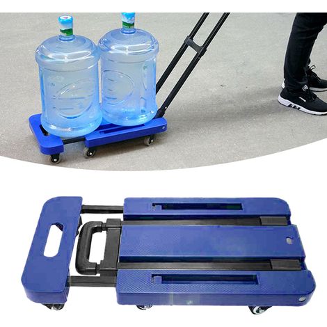 Chariot de manutention pliable bleu, base rétractable de 10 cm, 6 roues silencieuses en caoutchouc, roulements robustes et antidérapants. (1/5)
