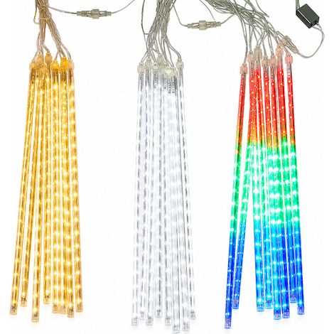 Guirlande LED Pluie de Météores Rouge USB, 8 Tubes Étanches pour Décoration de Noël Extérieure (1/5)