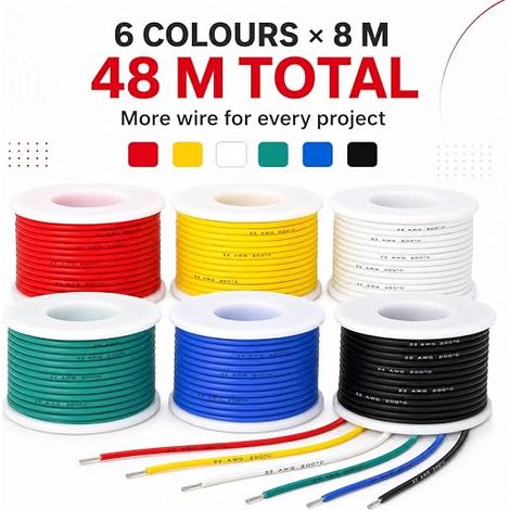 22 Gauge Electrical Wire, Tinned Copper Wire Kit 22 AWG Flexible Silicone Wire 600V Electronic Connection Wire