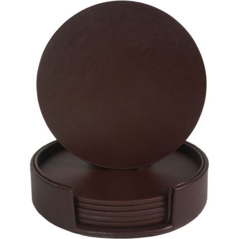Posavasos de cuero natural, antideslizantes para oficina y mesa, resistentes a las manchas, grosor reforzado, juego de 4 (1/4)