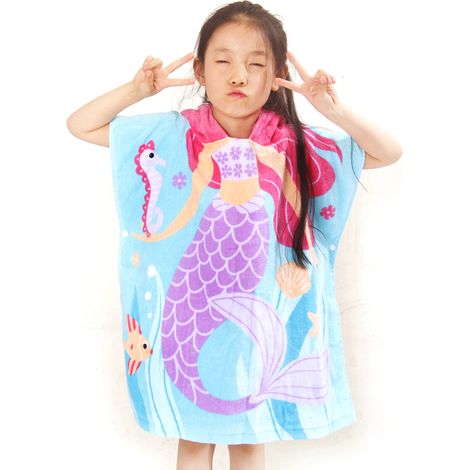 Peignoir de bain à capuche en coton pour enfants, absorbant, idéal pour la plage et la natation. (1/4)