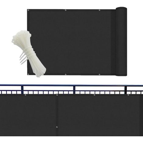 Paravent de balcon - Brise-vent - Aménagement d'espace extérieur - Protection UV 50+ - 400 x 90 cm - Noir (1/5)