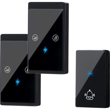 Sonnette sans fil, Sonnette de porte sans fil étanche, Kit de sonnette sans fil pour porte d'entrée avec 1émetteur et 2récepteurs, voyant LED, sonnette de porte 56 mélodies fortes Portée sans (1/5)