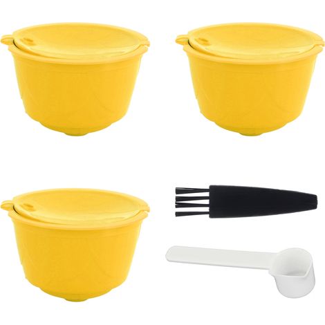Wiederverwendbares Kaffeefilter-Set, kompatibel mit DOLCE GUSTO Maschinen – 3 Kapseln, 1 Löffel, 1 Bürste (Gelb) (1/5)