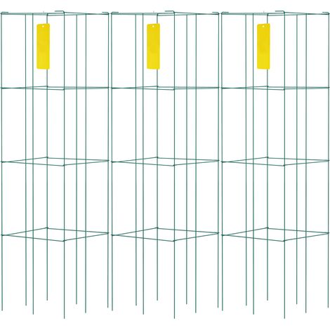Mophorn Jaulas para tomates 14,6" x 14,6" x 39,4", 3 paquetes, jaulas de soporte para plantas cuadradas de alta resistencia, torres de tomates de acero recubierto de PVC verde (1/5)
