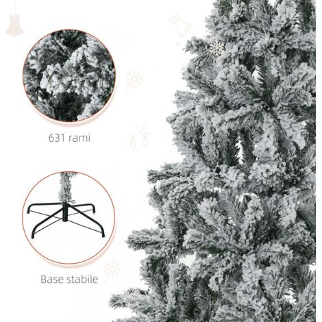 Sapin de Noël artificiel haut et étroit 210 cm, branches réalistes enneigées, pied pliable, vert (1/5)