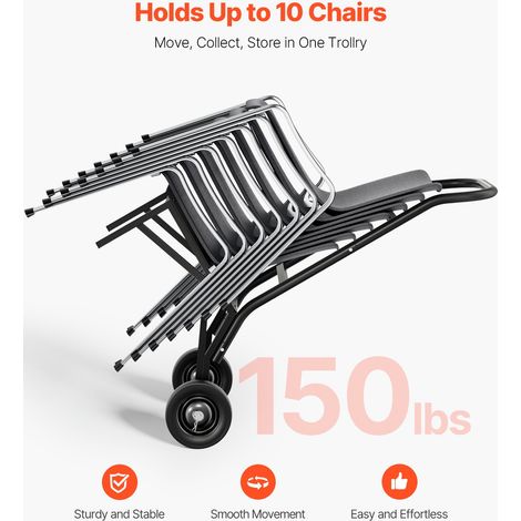 Chariot de Chaise Pliante, Capacité de Charge 68 kg, Support Robuste pour Empiler 10 Chaises, Organiseur de Rangement Multifonction… (1/5)