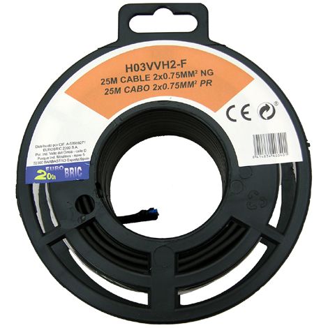 25m cable manguera plana H03VVH2-F 2x0,75mm² negro