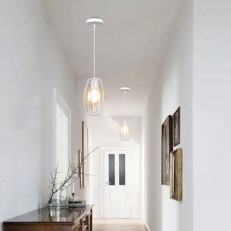 U-DO LOT DE 2 Suspension Luminaire Cage en Métal Blanc design Moderne 1524cm Lustre Plafonnier Réglable Décoration Café Balcon (1/4)