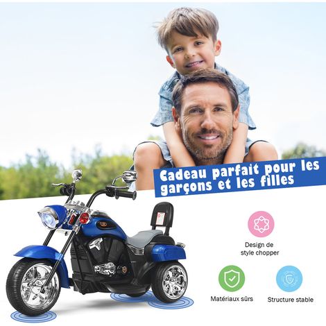 Moto électrique enfant chopper noire 3 roues avec phare réglable, marche avant et arrière, siège avec dossier pour jardin et parc (1/5)