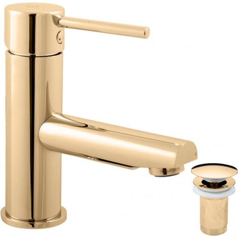 Mitigeur lavabo SEINA avec bonde laiton doré (1/4)