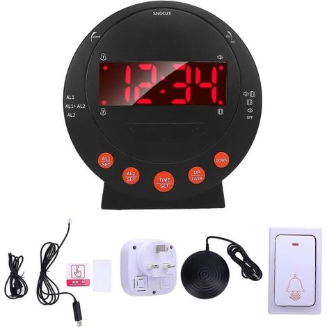 Horloge d'alarme numérique vibrante pour les sourds avec fonction Snooze, affichage LED, éclairage doux et agréable (1/5)