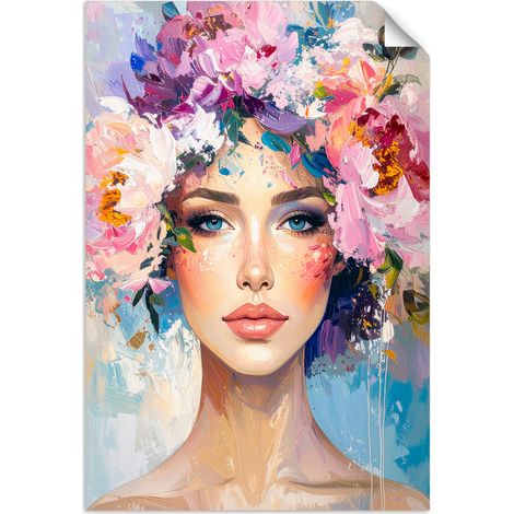 Selbstklebendes Poster – Wandsticker Frau mit Blumen auf dem Kopf 20x30 cm