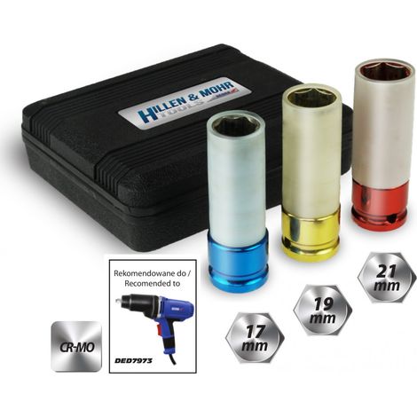 DEDRA - Bussole a percussione da 1/2" per cerchi in alluminio (17, 19, 21 mm)