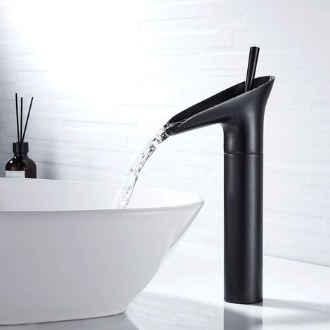 Robinet Salle Bain Noir, Cascade Robinet Salle de Bain Mitigeur Lavabo Noir Rétro à Levier Unique Mitigeur Salle de Bain, Laiton Comptoir Haut Robinet Lavabo Robinet Lave Main Robinet Vasque (1/5)