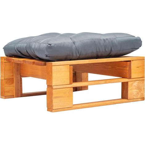Canapé de jardin palette Canapé Repose-pied relax - et coussin gris Marron miel Bois BV539274 - BonneVie (1/4)