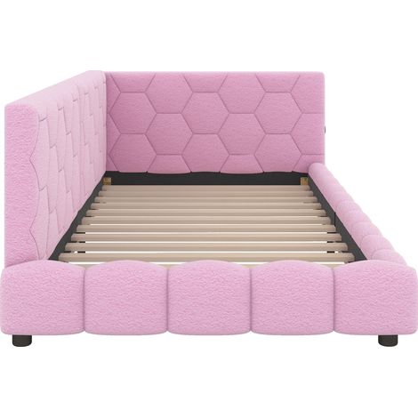 Cama de día 90 x 200 cm rosa con somier de lamas, LED 16 colores, USB y Type-C MODENUIT (1/5)